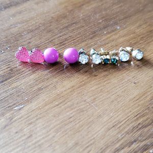 Lot of 5 Pair of Stud Earrings Heart, Ball, Rhinestone Avon Love Theme Simple